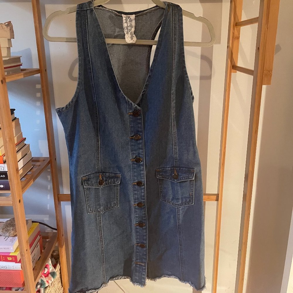 Denim Dress with Functional Buttons - Picture 1 of 6